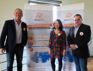 Het Belgisch team van MisterFly: Philippe Wilmart, Kimberley Nicolaes en Denis Pappi